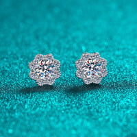 S925 Silver Moissanite Sunflower Earrings, Cute and Sweet Gift-2-carat moissanite (1 carat + 1 carat)  925 silver