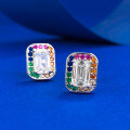wholesale 925 Sterling Silver Zhuo Zhifan New Rainbow Candy 4*6 White Diamond Stud Earrings Trendy and Elegant European and American Style for Dropshipping-0-1