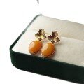wholesale S925 Silver Inlaid Natural Old Beeswax Maple Leaf Stud Earrings, Mustard Yellow Amber Ear Drops-0-4