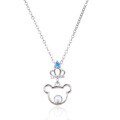 wholesale S925 Silver Creative Minimalist Hollow-Out Animal Collarbone Necklace with Crown Bear Pendant Inlaid with Diamonds for Women-0-4