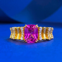 wholesale Metal: S925 Silver Gold Plated Style: Exquisite Vintage Hong Kong Style Red Tourmaline 6*8 Wide Square Ring Fashion Item-R1090 Pink Steel Ring Size 6