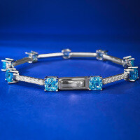 wholesale S925 Silver New Style Imported High Carbon Diamond 5*5 Aqua Ice Flower Cut Bracelet for Women, Simple and Elegant-B091 Aquamarine Diamond 18cm