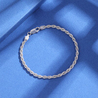wholesale 925 Sterling Silver Twisted Rope Bracelet for Women Temu Hip Hop High-End Feel Unisex Couple Braided Cord Cross-Border Jewelry-2mm thick 7 inches/18 cm 925 silver