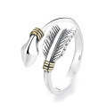 wholesale S925 sterling silver retro Indian-style feather open ring, INS trendy minimalist versatile finger ring-0-4