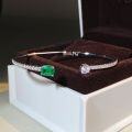 wholesale 925 Sterling Silver Women's Solid Bangle Adjustable Opening Emerald Bracelet Simple Elegant Craft Plated 18K Gold Style-0-2