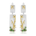 wholesale S925 Sterling Silver Natural Wind Bamboo Gemstone Earrings, Original Design with Natural Diopside, Topaz, and Amethyst-0-1