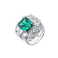 wholesale S925 pure silver Enzela emerald zircon high-carbon diamond square ring for women, cross-border hit, elegant-0-4
