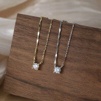 wholesale S925 Sterling Silver New Wholesale Necklace Women's Collarbone Chain 1mm Melon Chain with Ultra Sparkling Zircon Pendant-925 sterling silver, electroplated platinum, 5A zircon, 40+5cm, 2.32g>925 silver