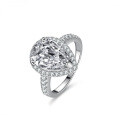 Sterling Silver Moissanite Ring Women's Luxury Pave Pear Shape 4 Carat-0-0