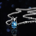 Sterling Silver Natural Blue Topaz Moissanite Necklace Pendant-0-1