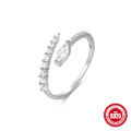 wholesale S925 Sterling Silver Curved Petal Single Row Diamond Inlaid Luxury Stackable Open Ring, Popular in Europe and US-0-8