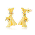 925 Silver Gold Plated Moissanite Small Dress Earrings with Bow-0-3