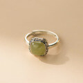 wholesale S925 Sterling Silver Fresh and Sweet Vintage Style Square Green Jade Ring R02686-0-2