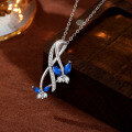 wholesale 925 Sterling Silver Blue Zircon Butterfly Pendant Necklace for Women, Minimalist Small Luxury Design, High-End Versatile Collarbone Chain-0-2