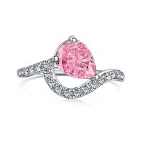 wholesale S925 Sterling Silver Korean Japanese Light Luxury Pear-shaped Zircon Hand-set High-end Ins Style Fashion Closed Adjustable Ring for Women-Pink DY120776-SW-BF 9
