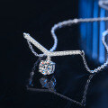 S925 Sterling Silver V-Cut Moissanite Necklace with Diamond Accents-0-0