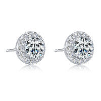 Metal French Light Luxury Lady Earrings, Wholesale Direct.-Round Halo Earrings [K White]
