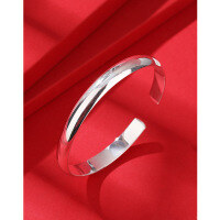 wholesale 999 Sterling Silver Smooth Surface Women's Bracelet, Classic Open-Ended Solid Plain Circle Concave Style for Mothers, Gift for Elders-Polished silver bracelet approx. 28.5 999 silver
