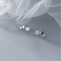 wholesale S925 Silver Forest-style Small Star Earrings for Women, Minimalist Diamond-Studded Five-Pointed Star Summer Jewelry G9436-S925 silver pair gold>925 silver