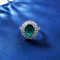wholesale Sterling silver S925 high carbon diamond ring classic bezel set round lab-grown emerald ring for women,-0-2