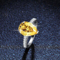 S925 Sterling Silver Moissanite Women's Ring, Extravagant Champagne Yellow Pear Cut 4 Carat-0-2