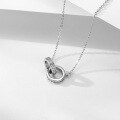 wholesale S925 Sterling Silver Double Interlocking Ring Necklace for Women, Minimalist and Luxurious Small and Unique High-End Diamond-Encrusted Pendant Choker-0-1