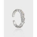 wholesale S925 Sterling Silver JF883 Original Niche Design Asymmetric Textured Minimalist Style Zirconia Inlaid Ring for Women-0-0