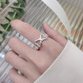 wholesale S925 Sterling Silver Korean-style Bow-shaped Ring with Unique Design, Sweet and Versatile Index Finger Ring-0-0