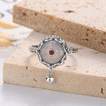 wholesale S925 Sterling Silver Retro Antique Beeswax Stone Lotus Six-Character Mantra Rotatable Flexible Adjustable Ring-0-2