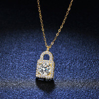 18K Gold Plated 925 Silver 1ct Moissanite Heart Lock Key Pendant Necklace-1-carat necklace (set with cubic zirconia)  925 silver