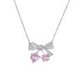 wholesale 925 Silver Light Luxury Style Micro-Paved Pink Zircon Bow Earrings Fashion Set High-End Heart Necklace-0-3