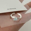 wholesale S925 Sterling Silver Minimalist Fresh and Light Sea Blue Zircon Geometric Wave Open Ring for Women, Niche Design-0-2