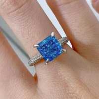 wholesale 925 Silver Classic 8*8 High Carbon Diamond Ring Hand-Set Minimalist Women's Ring by Zhuozhifan Jewelry New Arrival-Blue No. 7