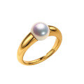 wholesale 18K Gold Akoya Japanese Seawater Pearl Ring for Women, Designer-Inspired Style, Perfectly Round with Strong Luster, Vintage Band, Elegant Design-0-4