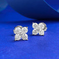 wholesale Metal S925, White Diamond Four-Leaf Clover Stud Earrings, Simple Earrings, Fashionable European and American Best-Selling Accessories-0-1