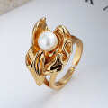 wholesale S925 Sterling Silver Irregular Pearl Petal Open Ring Extravagant Vintage Palace Style Ring for Women-0-2