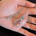 wholesale 925 Sterling Silver New Chinese Style High Ice White Glass Type Slightly Included Gourd "Fu Lu" Pendant Necklace for Women with Vivid Green Top Bead-0-2