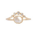 wholesale S925 silver gold-plated with natural ice-transparent crystal and white shell double-layer stone ring, 22 new design for women-0-4