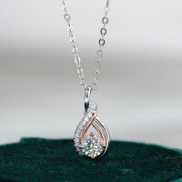 925 Silver Plated Two-Tone Four-Prong Moissanite Pendant Necklace-0.5ct (moissanite)  925 silver