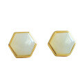 wholesale Gold-plated 925 Sterling Silver Inlaid with Natural Hetian Jade Geometric Hexagon Stud Earrings for Women-0-4
