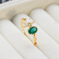 wholesale S925 silver-plated 14K gold green crystal white zircon ring, Japanese-inspired small-batch retro style new collection-0-3