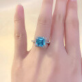 wholesale S925 silver new 8*8mm high-carbon diamond pagoda aquamarine ring, fashionable minimalist European style-0-3