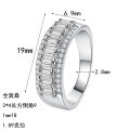 S925 Sterling Silver Full Moissanite Square Sugar Row Ring, Ins Light Luxury Exquisite Stackable Fashion Band-0-3