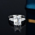 S925 Silver Moissanite Ring, Women's Luxury-Set Fancy Emerald-Cut Rectangle 4 Carat-0-2
