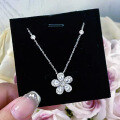 wholesale S925 Silver New Five-Petal Flower Petal Necklace Pendant for Women, Fashionable Socialite Style Live Streaming Edition-0-3