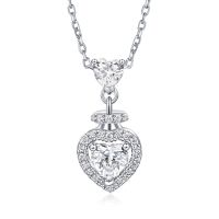 wholesale S925 Sterling Silver Women's Heart Necklace, Luxe and Sophisticated Amazon Cross-Border New Arrival Pure Silver Pendant Necklace with Heart-Shaped Charm-Platinum>925 silver