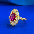 wholesale S925 silver jewelry new style, lightweight luxury retro exquisite6*8mm oval red zircon ring-0-1