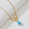 wholesale Metal material, European and American cross-border fashion hit turquoise heart-shaped paperclip necklace, unique minimalist niche high-end sense-0-1