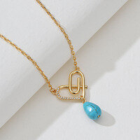 wholesale Metal material, European and American cross-border fashion hit turquoise heart-shaped paperclip necklace, unique minimalist niche high-end sense-xb207--Circular Heart Necklace (Golden Green)