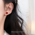 wholesale S925 sterling silver round red agate earrings, Korean-style fashionable, luxurious, ins-style, niche ear accessories M05326-0-1
